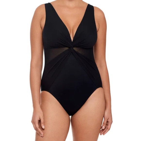 Miradonna by Miraclesuit Womens Swimsuit Black‎ Twist With Mesh Slimming 10 - Picture 1 of 6